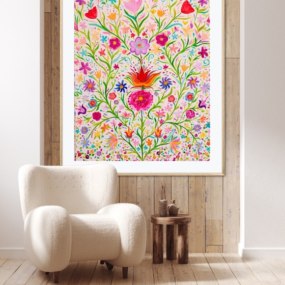 Flower Folk Art Print of Oil Painting Scandinavian whimsical colorful floral - Picture 4 of 7
